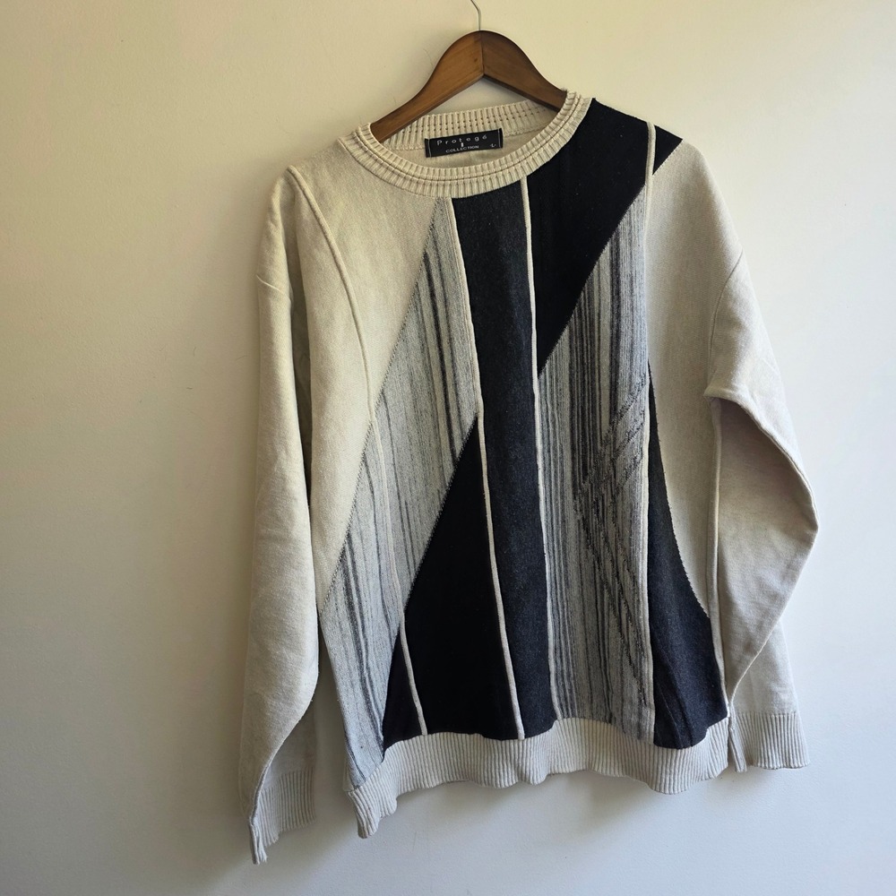 Vintage Protege Collection 3D Knit Sweater Mens Large Geometric Grandpa Core USA